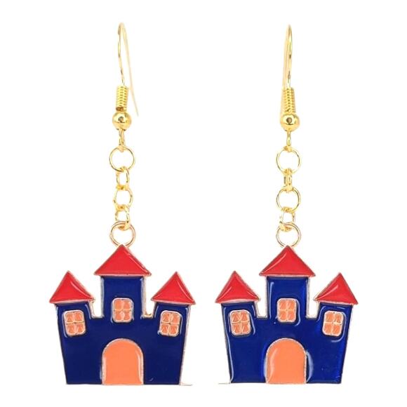 Castle Dangle Earrings 🏰 Fairytale Fantasy Jewelry - Picture 1 of 4